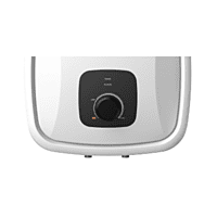 The Usha Aquerra 25L geyser is mounted on a modern tiled bathroom wall. The Usha Aquerra 25L geyser is mounted on a modern tiled bathroom wall.