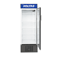 A customer in a Gurgaon store opening the self-closing door of the Voltas Visi Cooler VC 450. A customer in a Gurgaon store opening the self-closing door of the Voltas Visi Cooler VC 450.