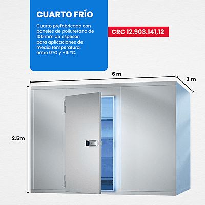 SUMINISTRO E INSTALACIÓN DE CUARTO FRÍO PARA MEDIA TEMPERATURA 6m x 3m x 2.5m