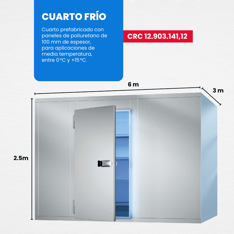 SUMINISTRO E INSTALACIÓN DE CUARTO FRÍO PARA MEDIA TEMPERATURA 6m x 3m x 2.5m