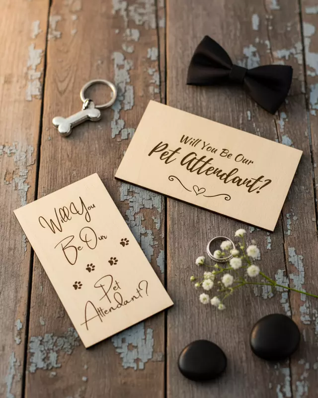Heirloom Collection engraved Pet Attendant Proposal Cards for wedding pets.