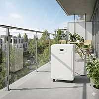 Side profile of WDE702 dehumidifier highlighting its slim vertical space-saving build.