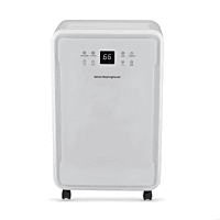 Front view of White Westinghouse WDE702 dehumidifier machine showing air vents and rolling casters.