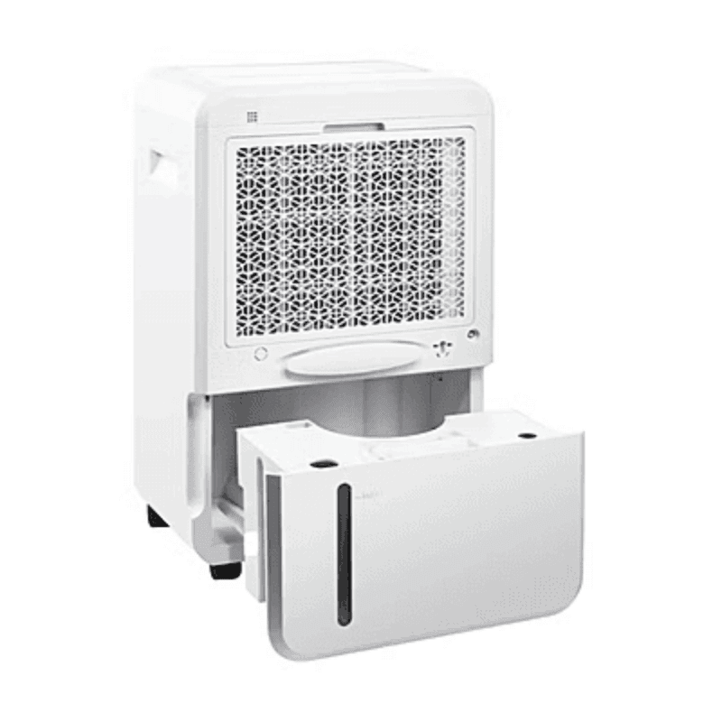 WDE702 heavy duty 70L dehumidifier with integrated water tank and drainage system.