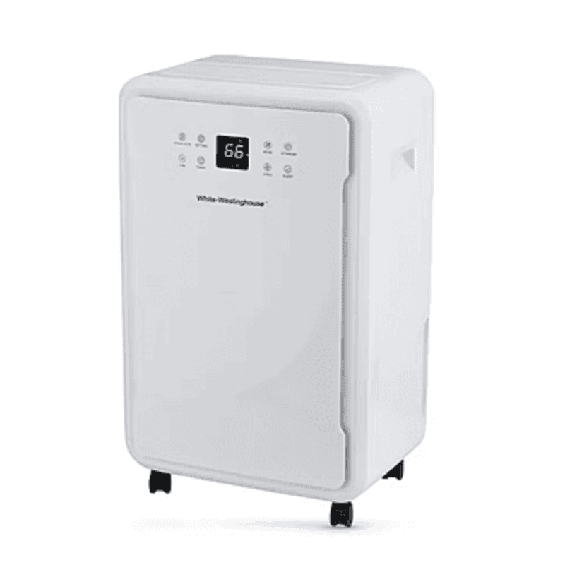 Energy-efficient White Westinghouse 70L dehumidifier for maintaining optimal indoor humidity levels.