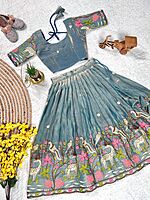 P591: Beautiful Designer Crushed Silk Lehenga Sets In Embodied Work Boders P591: Beautiful Designer Crushed Silk Lehenga Sets In Embodied Work Boders