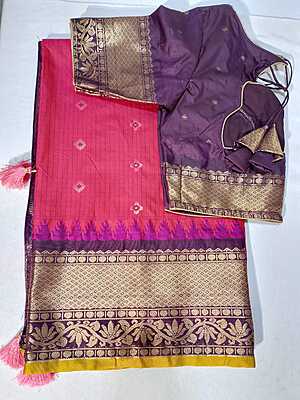 J371: Ready To Ship Beautiful Semi Gadwal Saree With Stitched Blouse
