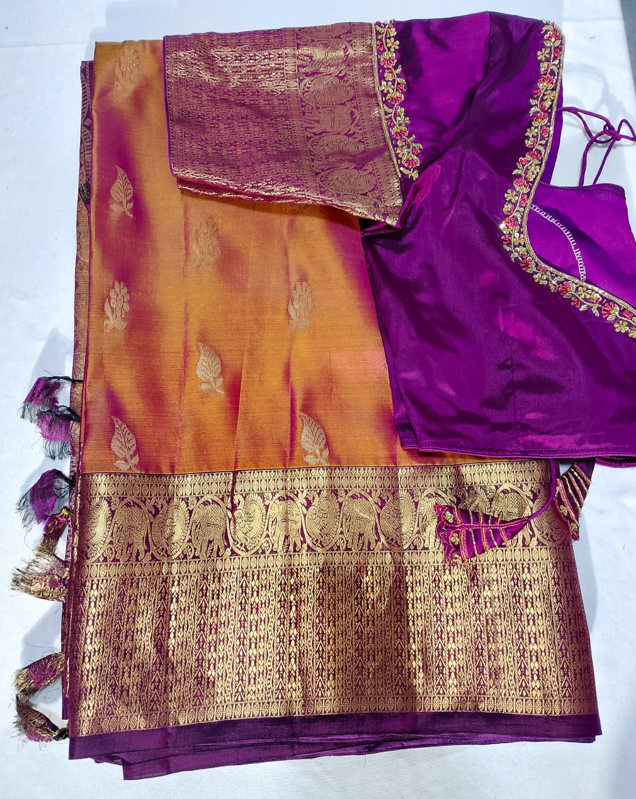 J552: Ready To Ship Beautiful Pure Kanchipattu Saree With Stitched Maggam Work Blouse