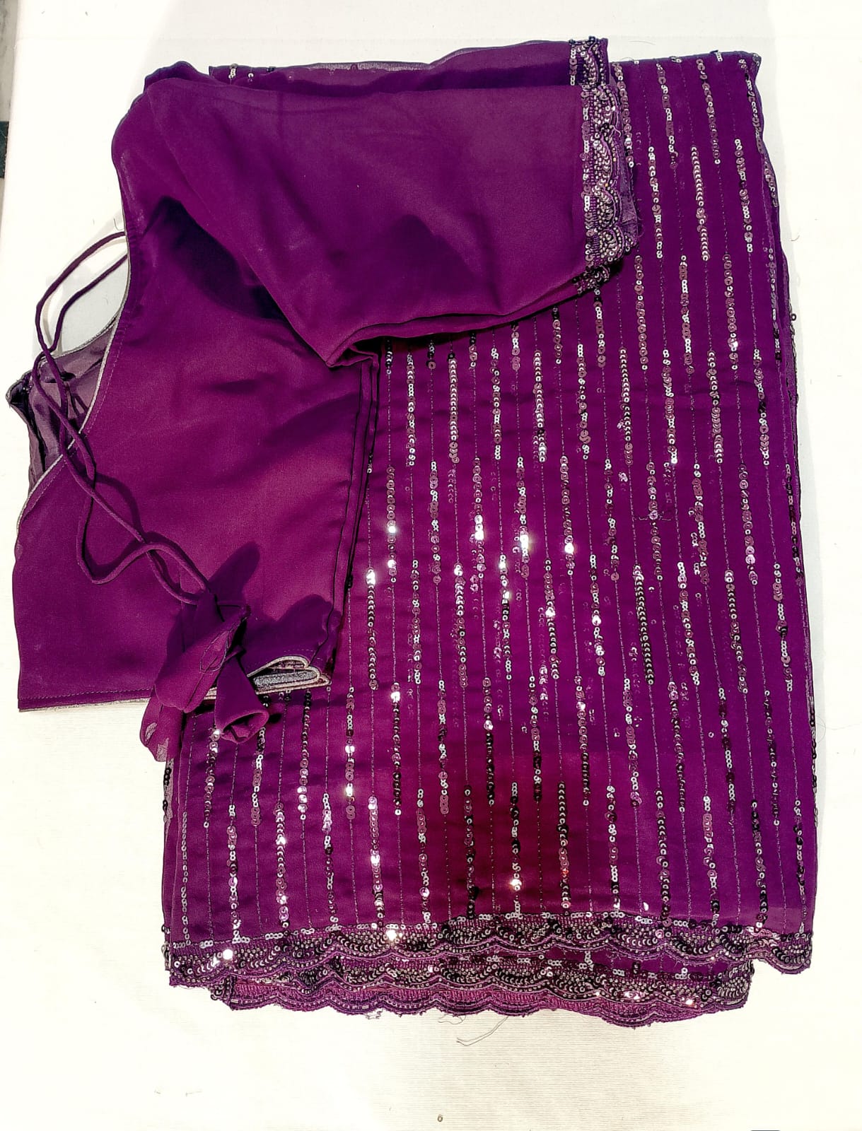 J556: Ready To Ship Beautiful Sequence Work Saree With Stitched Blouse