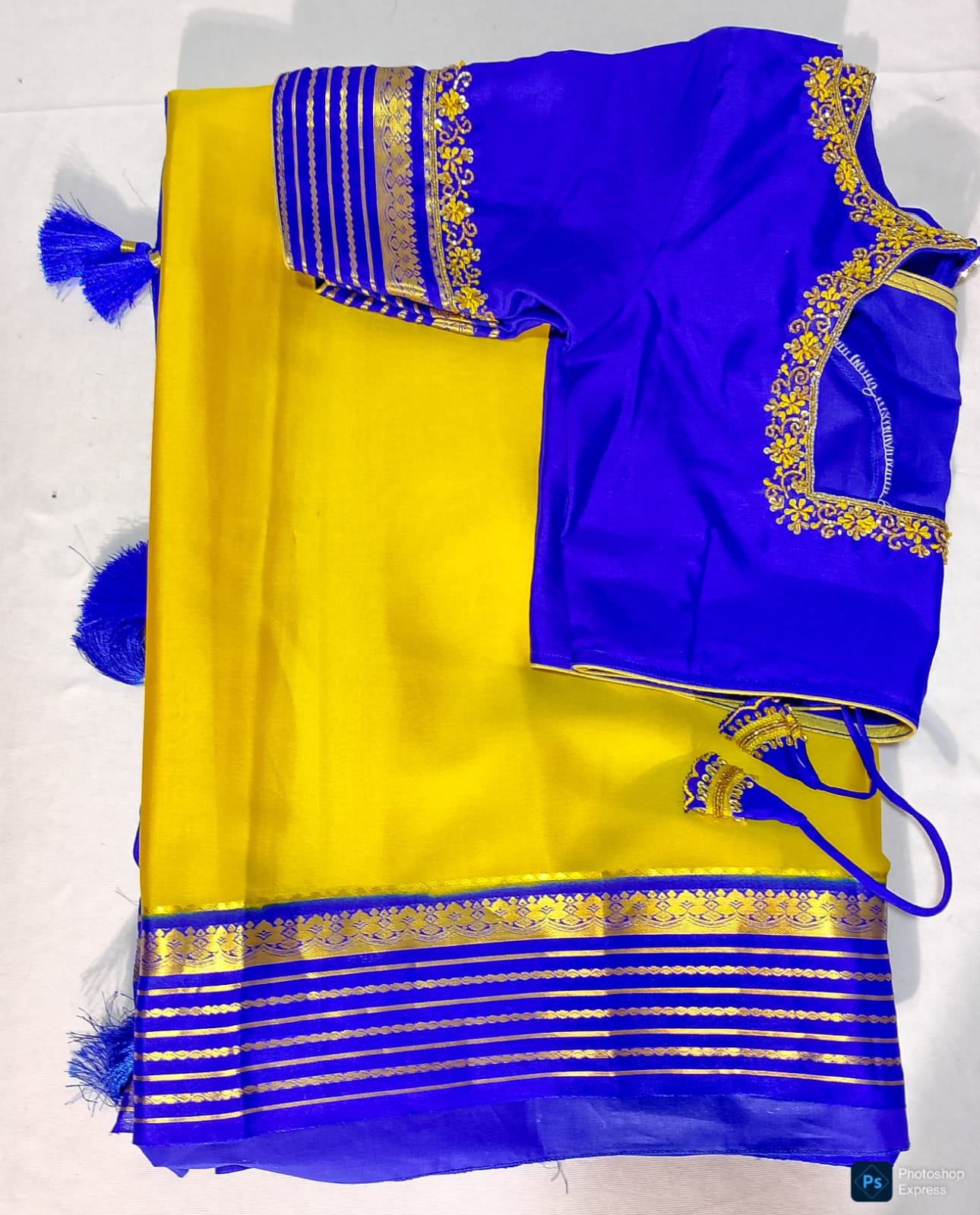 J549: Ready To Ship Beautiful Pure Mysore Silk Saree With Stitched Maggam Work Blouse