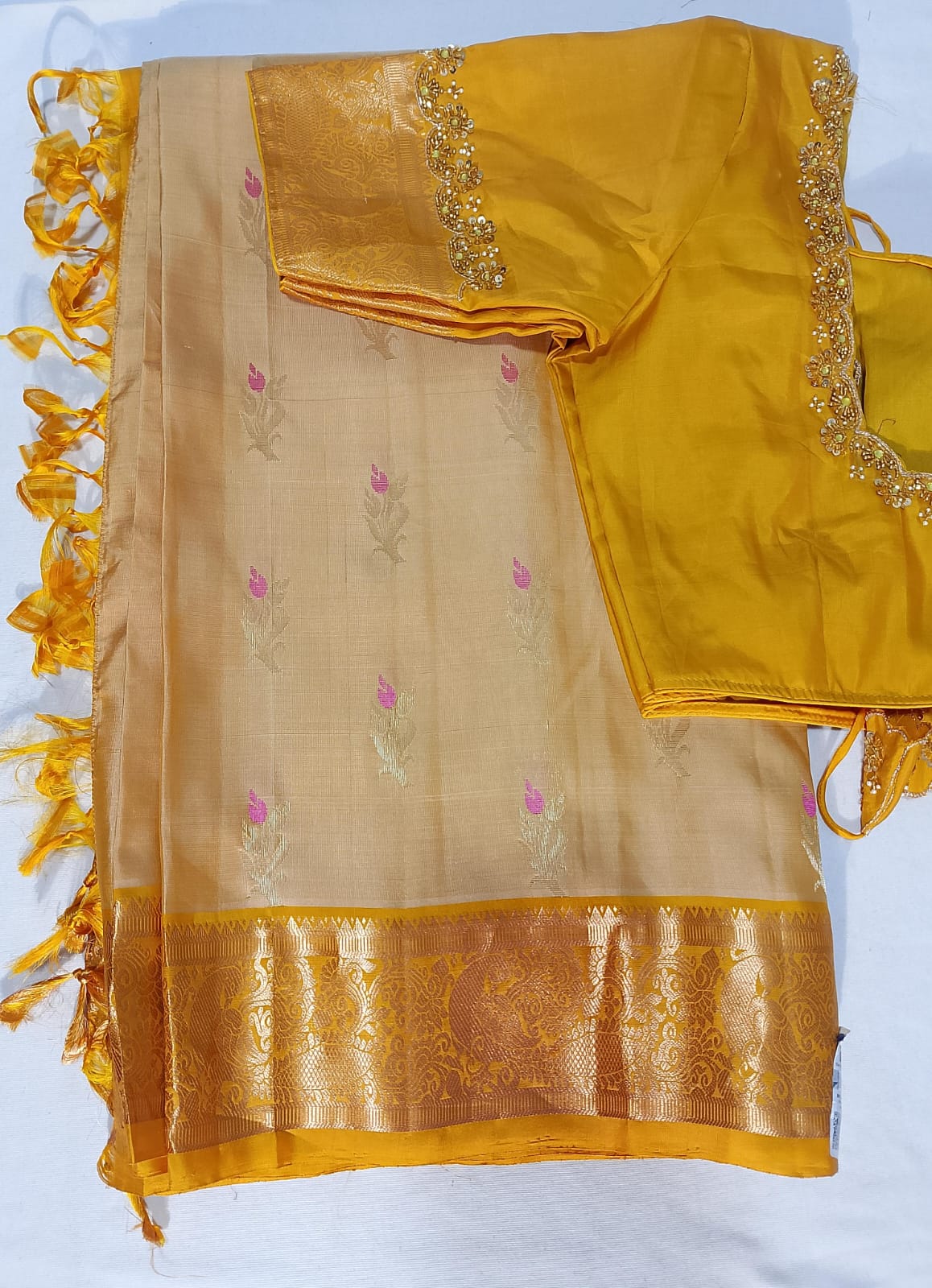J553: Ready To Ship Beautiful Pure Kanchipattu Saree With Stitched Maggam Work Blouse