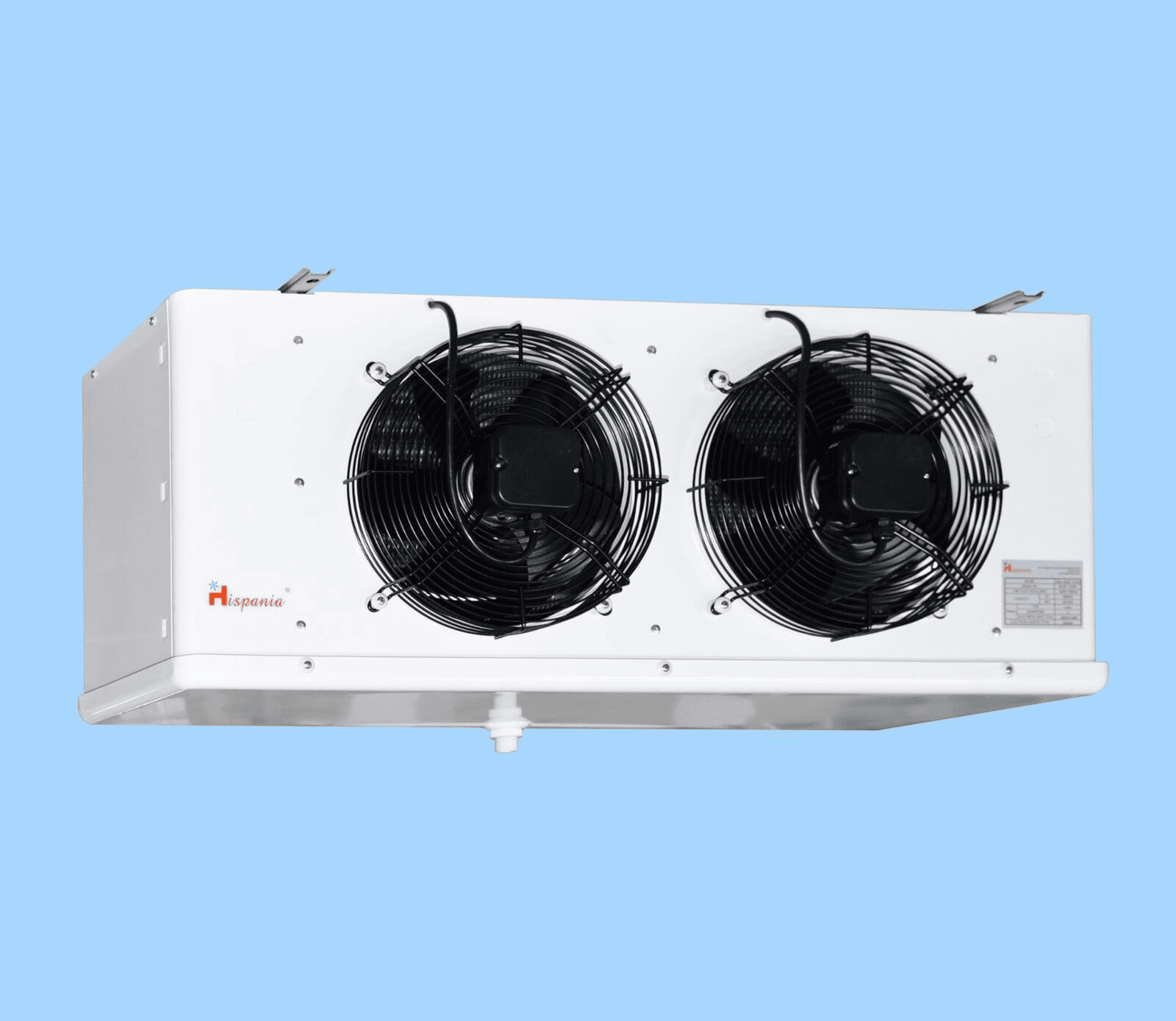 Evaporador Hispania Medio Perfil Deshielo por Aire y Eléctrico Modelo HEA-2A 274-6B Voltaje 230V/1F/60HZ BTU/HR 25 °F y 10 °F TD 27386 BTU/HR -20 °F y 10 °F TD A.P.P. 6.3 Ventiladores 2
