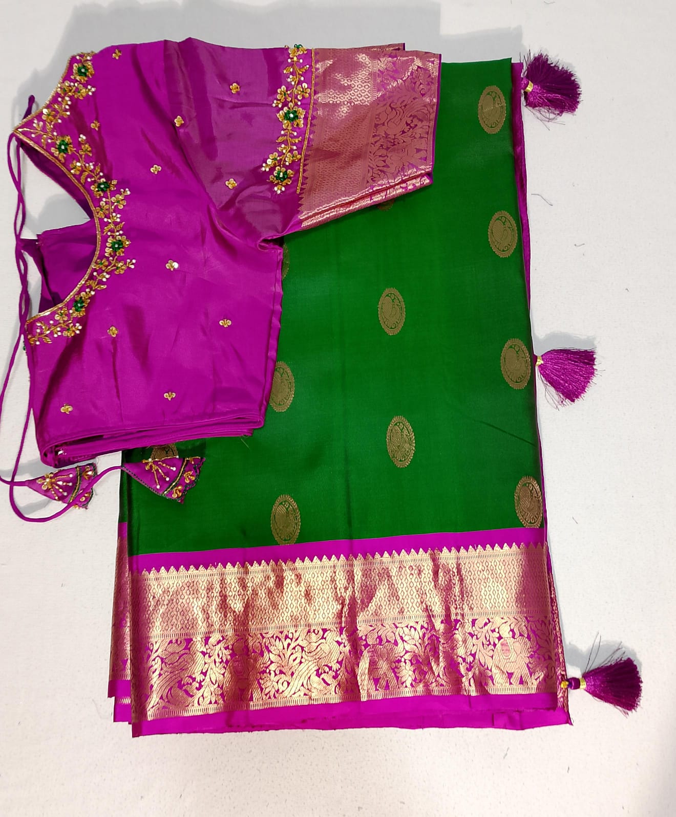N437: Ready To Ship Beautiful Pure Kanchipattu Saree With Stitched Maggam Work Blouse