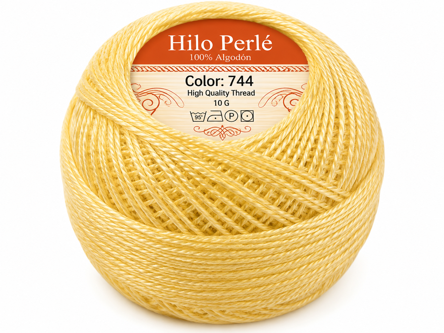 Hilo perlé para bordar #8 100% algodón Color Amarillo pálido - 744 - 10 gramos por ovillo (Caja por 10 Ovillos) Hilo perlé para bordar #8 100% algodón Color Amarillo pálido - 744 - 10 gramos por ovillo (Caja por 10 Ovillos)