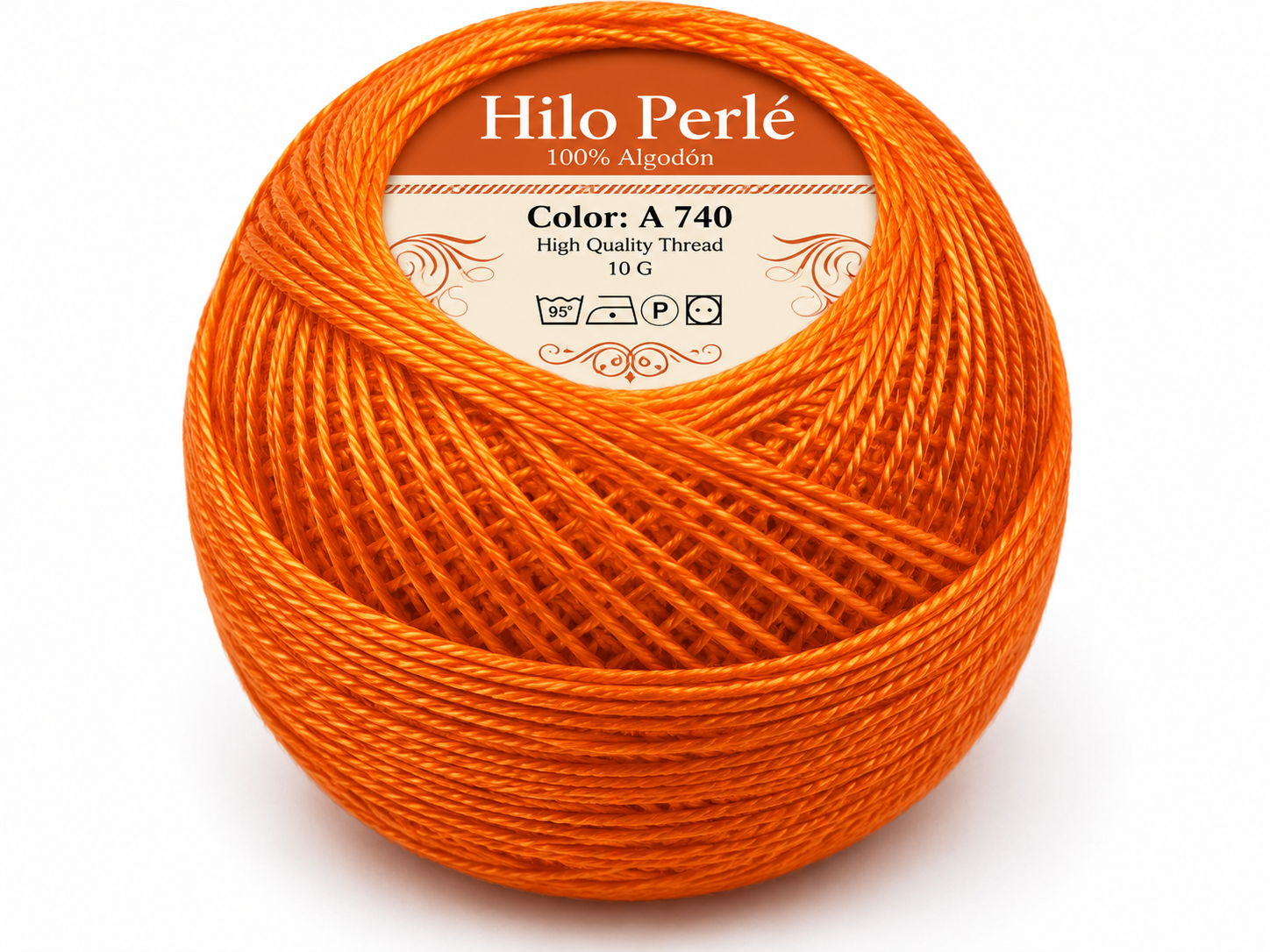 Hilo perlé para bordar #8 100% algodón Color Naranja Mandarina - 740 - 10 gramos por ovillo (Caja por 10 Ovillos)