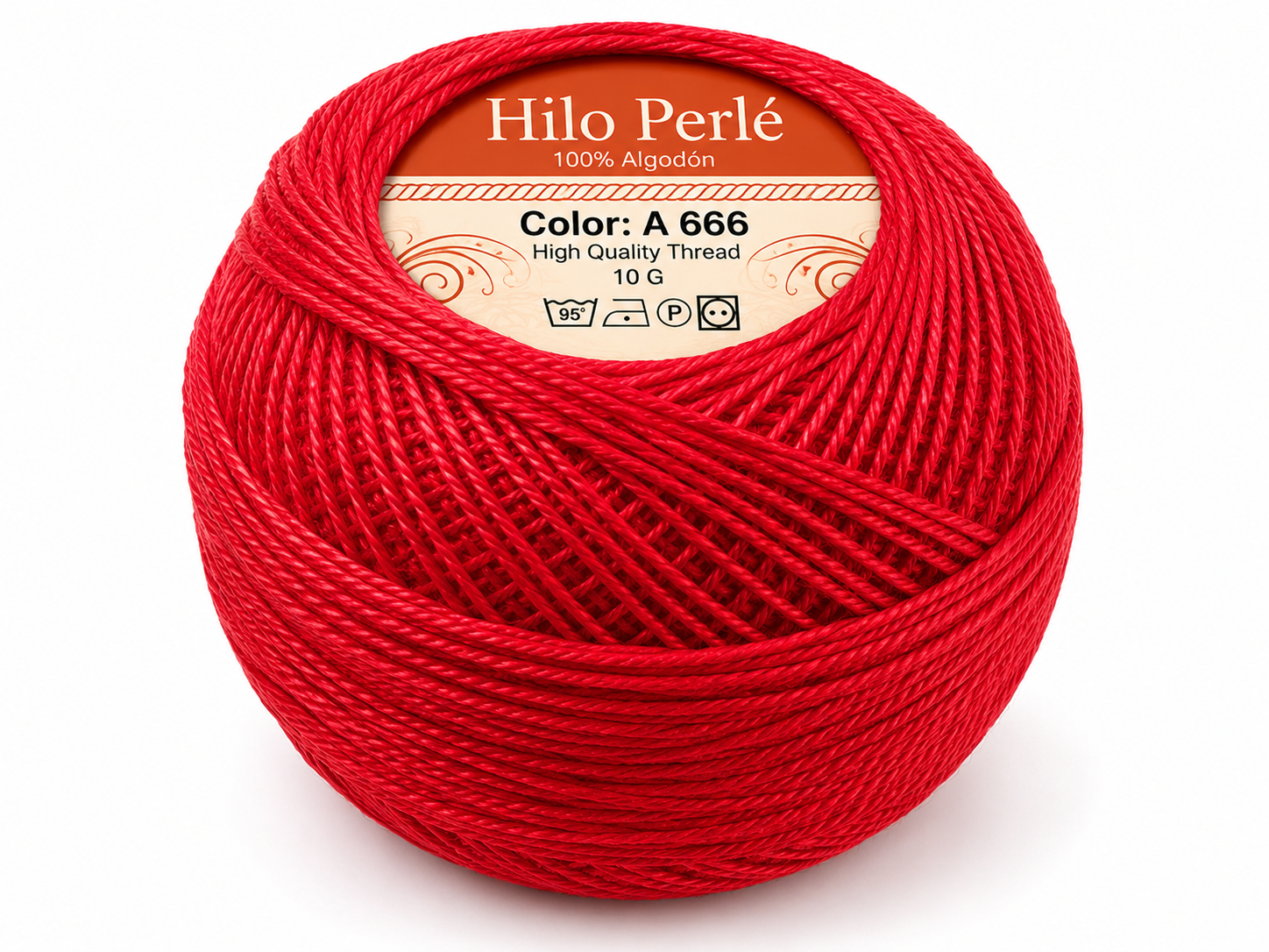 Hilo perlé para bordar #8 100% algodón Color Rojo - 666 - 10 gramos por ovillo (Caja por 10 Ovillos)