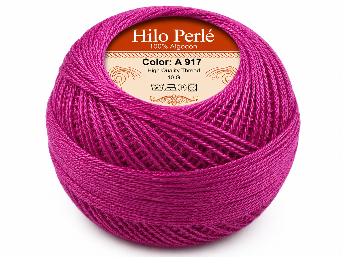 Hilo perlé para bordar #8 100% algodón Color Fucsia - 917 - 10 gramos por ovillo (Caja por 10 Ovillos)