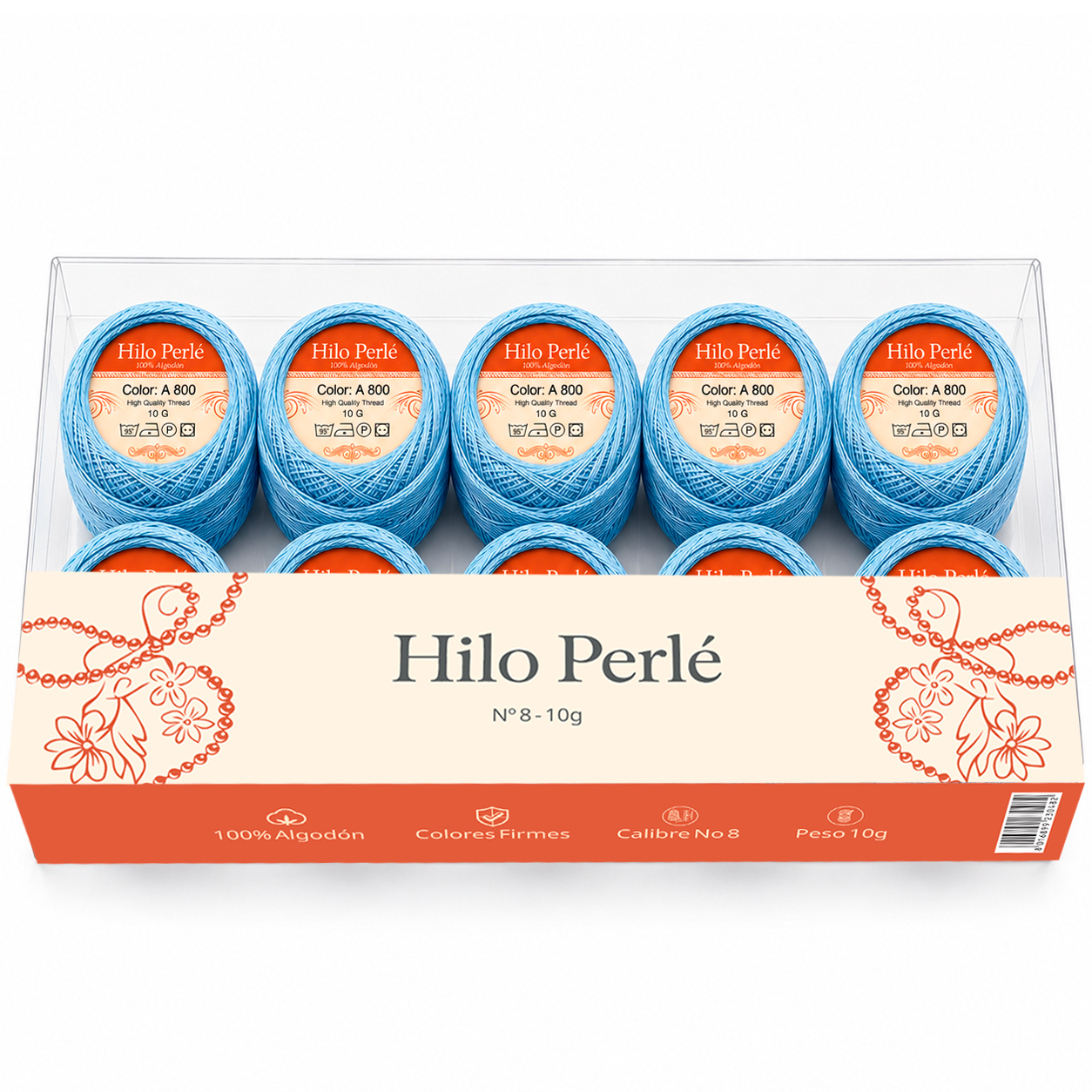 Hilo perlé para bordar #8 100% algodón Color Azul Claro - 800 - 10 gramos por ovillo (Caja por 10 Ovillos) Hilo perlé para bordar #8 100% algodón Color Azul Claro - 800 - 10 gramos por ovillo (Caja por 10 Ovillos)