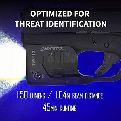 Nightstick TSM-11G 150- Lumen Rechargeable Tactical Light w/Green Laser Sight -IP-X4 Water-Resistant Handgun Lights for Glock G42, G43, G43X & G48