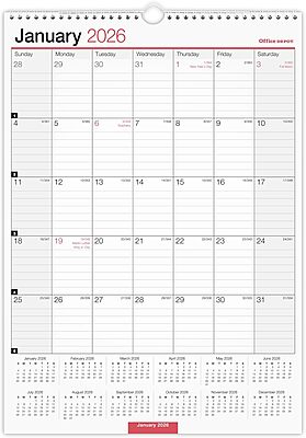 Office Depot Brand Monthly Wall Calendar, 12" x 17", White, January 2026 to December 2026, OD30162826