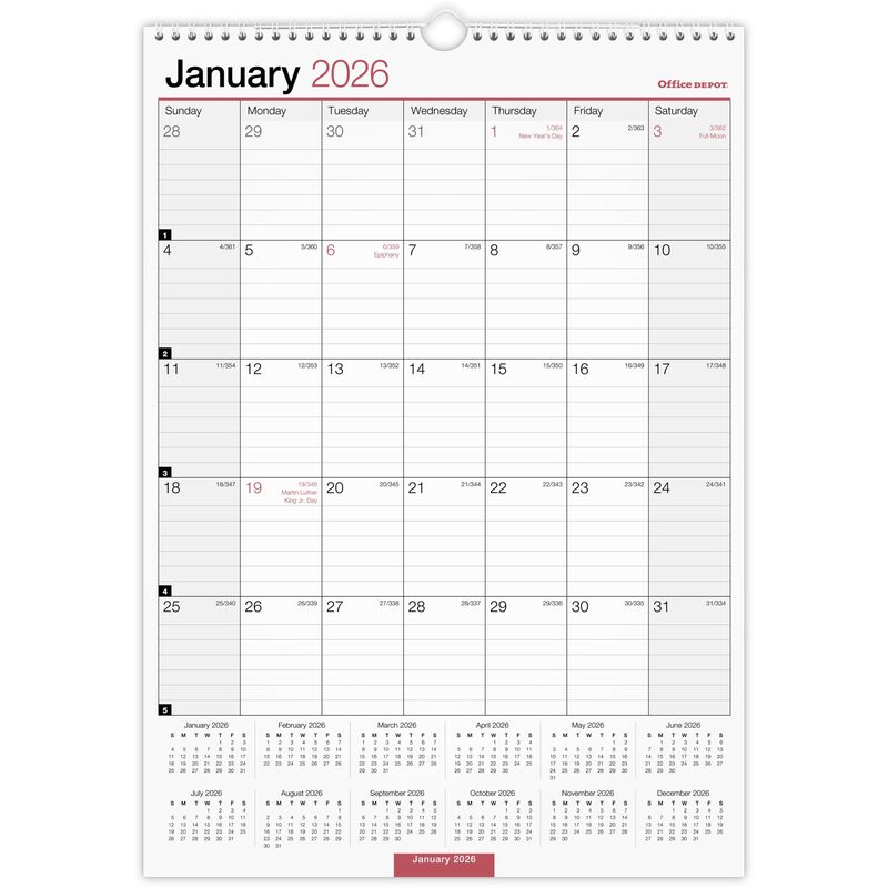 Office Depot Brand Monthly Wall Calendar, 12" x 17", White, January 2026 to December 2026, OD30162826