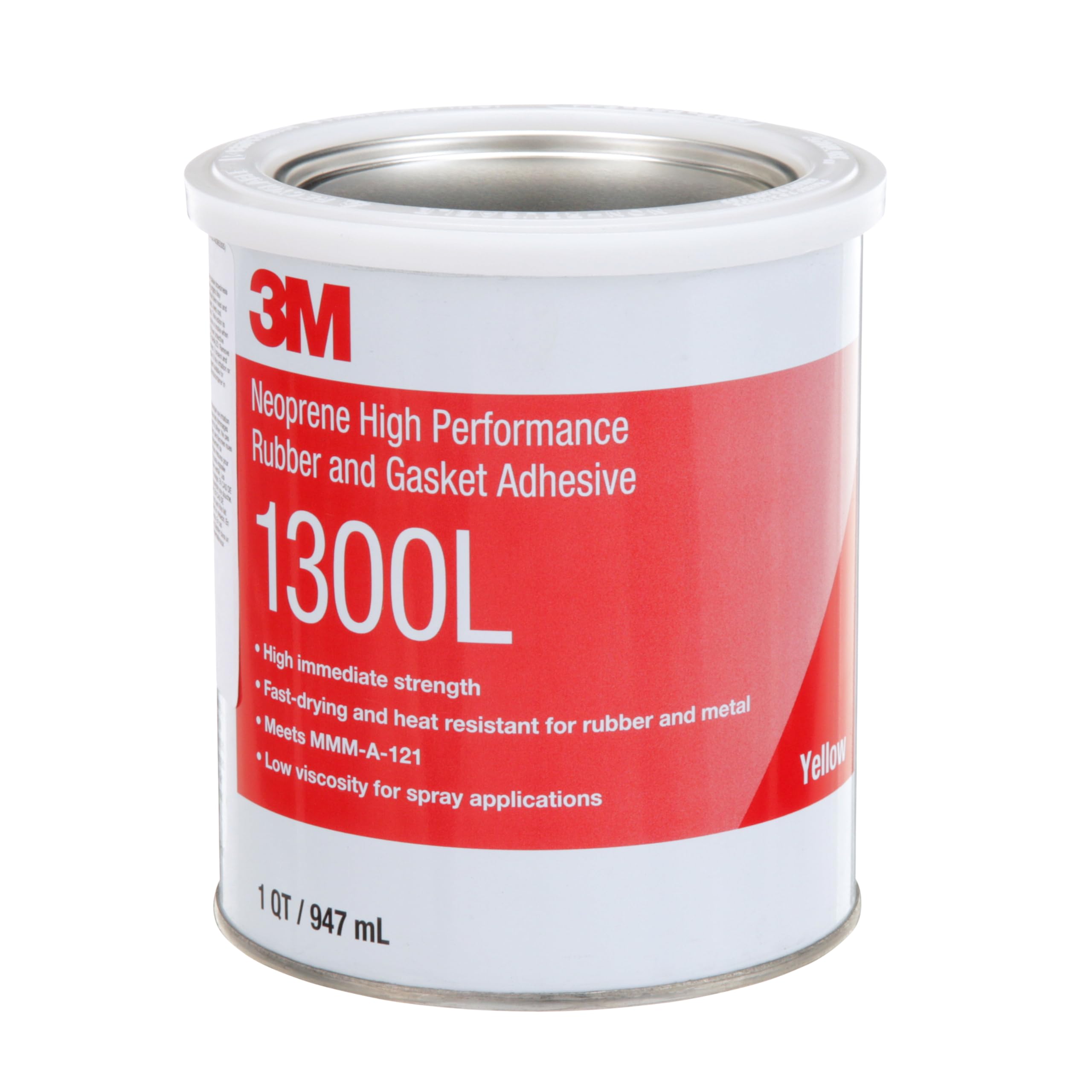 3M Neoprene High Performance Rubber and Gasket Adhesive 1300L, Yellow, 1 Quart Can - Excellent Heat and Water Resistance