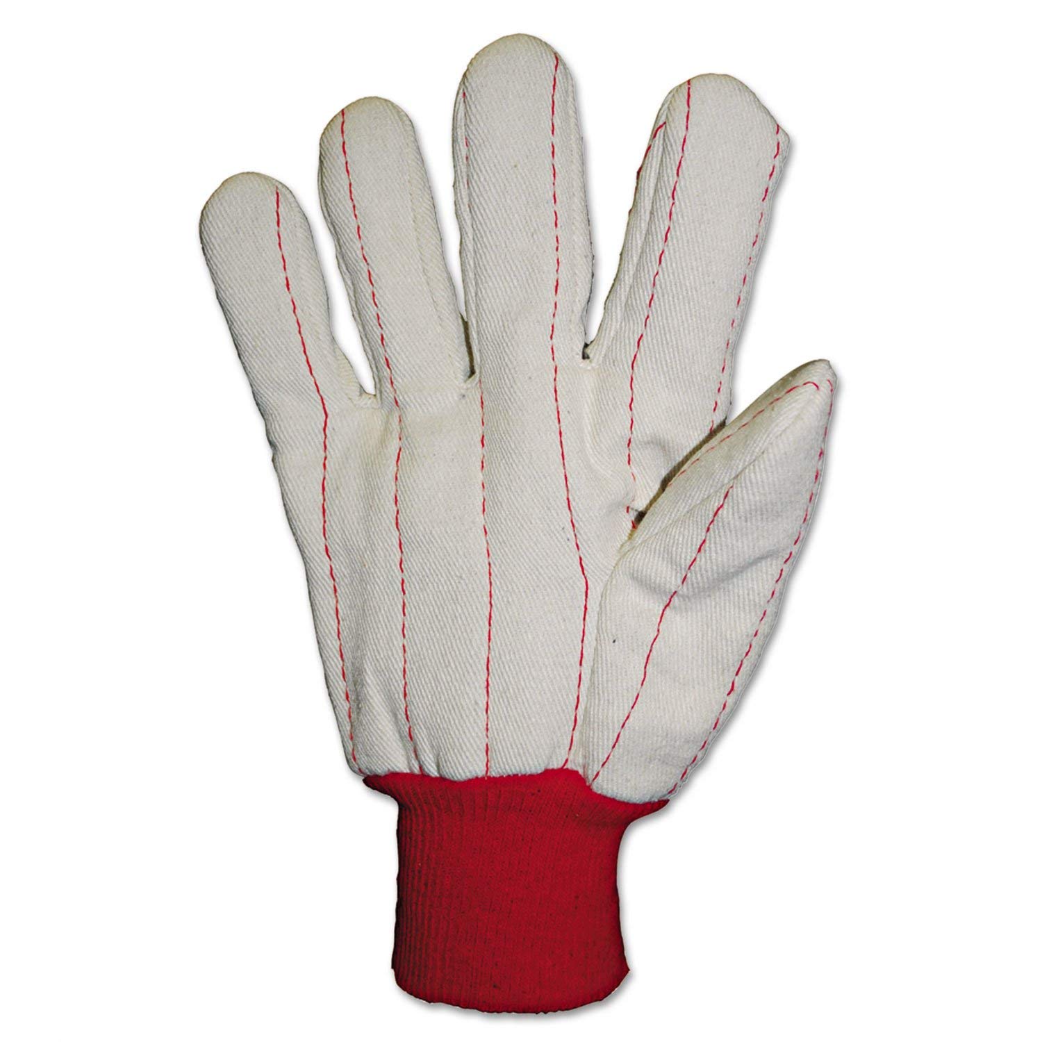 Heavy Canvas Gloves, White/Red, Large, 12 Pairs