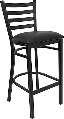 Flash Furniture Hercules Series Ladder Back Metal Restaurant Barstool, Modern Upholstered Armless Bar Height Chair for Restaurants and Kitchens, Black Black Vinyl Seat/Black Metal Frame Set of 1