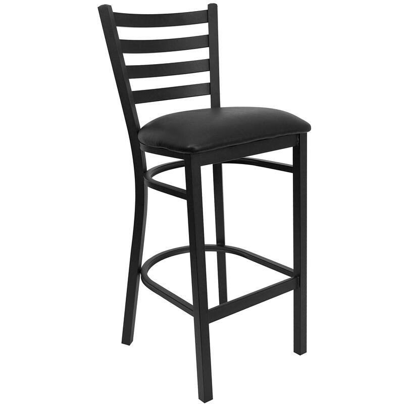 Flash Furniture Hercules Series Ladder Back Metal Restaurant Barstool, Modern Upholstered Armless Bar Height Chair for Restaurants and Kitchens, Black Black Vinyl Seat/Black Metal Frame Set of 1