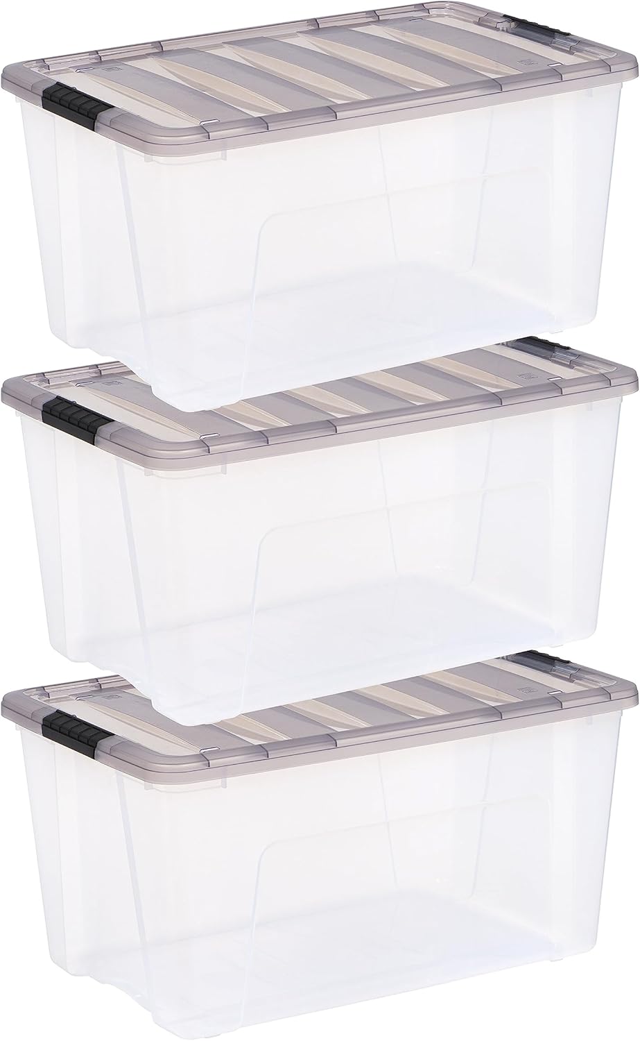 IRIS USA 72 Quart Stack & Pull Clear Storage Box, Gray, 3 Pack
