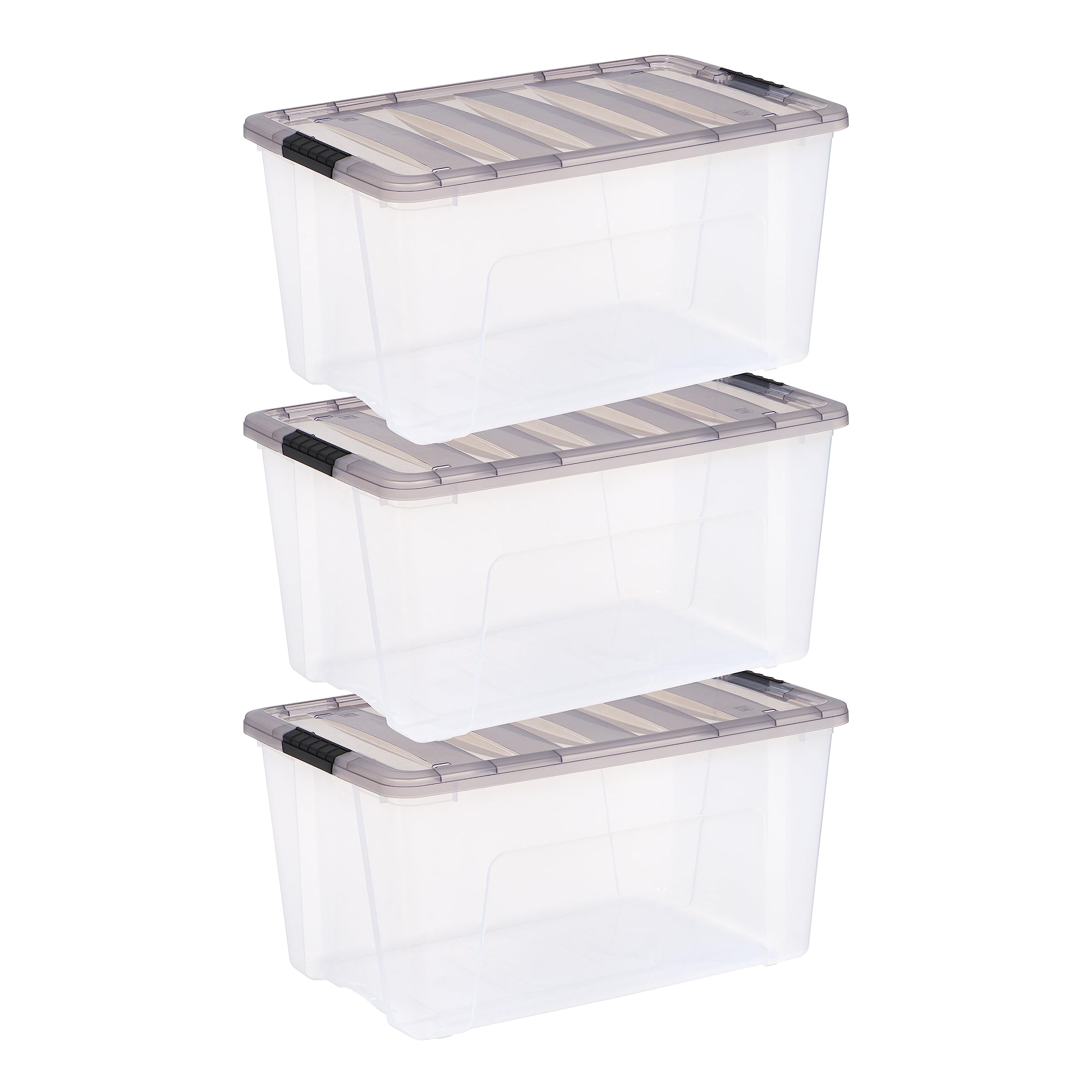 IRIS USA 72 Quart Stack & Pull Clear Storage Box, Gray, 3 Pack