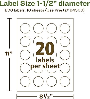 Avery EcoFriendly Matte White Recycled Round Labels, 1.5" Diameter, Print-to-The-Edge, Matte White Labels, Permanent Adhesive, Laser/Inkjet Printable, 200 Total 200 labels