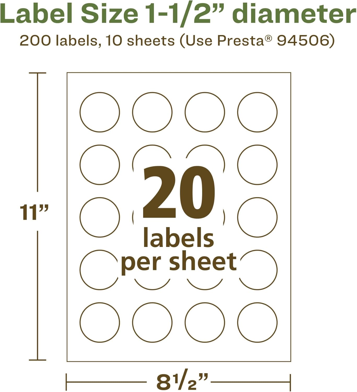 Avery EcoFriendly Matte White Recycled Round Labels, 1.5" Diameter, Print-to-The-Edge, Matte White Labels