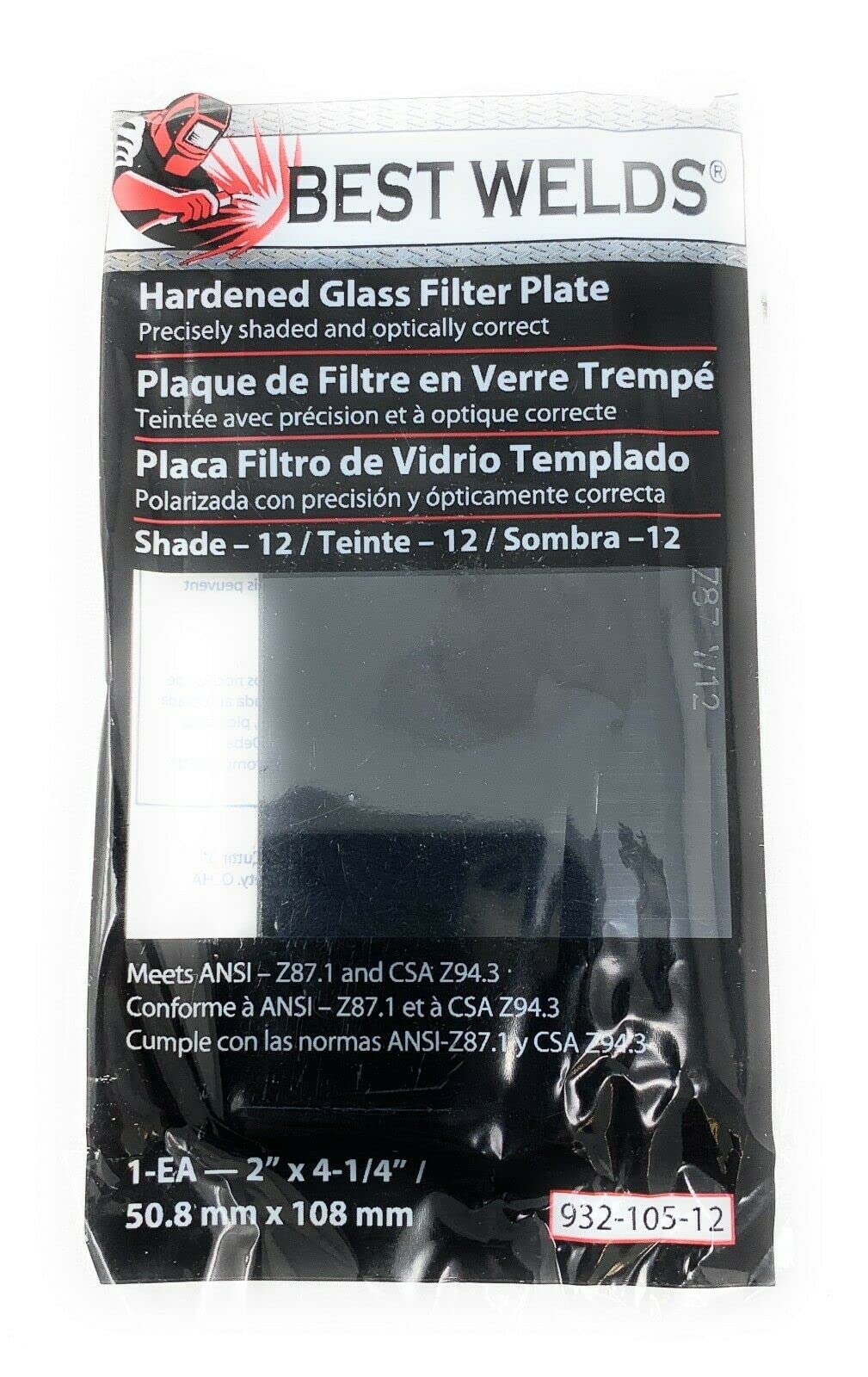 BEST WELDS 901-932-105-12 - 2" Glass Filter Plate, Shade 12, 2 x 4 1/4" Green