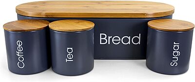 MegaChef Charcoal Gray and Bamboo 4-Piece Canister Set