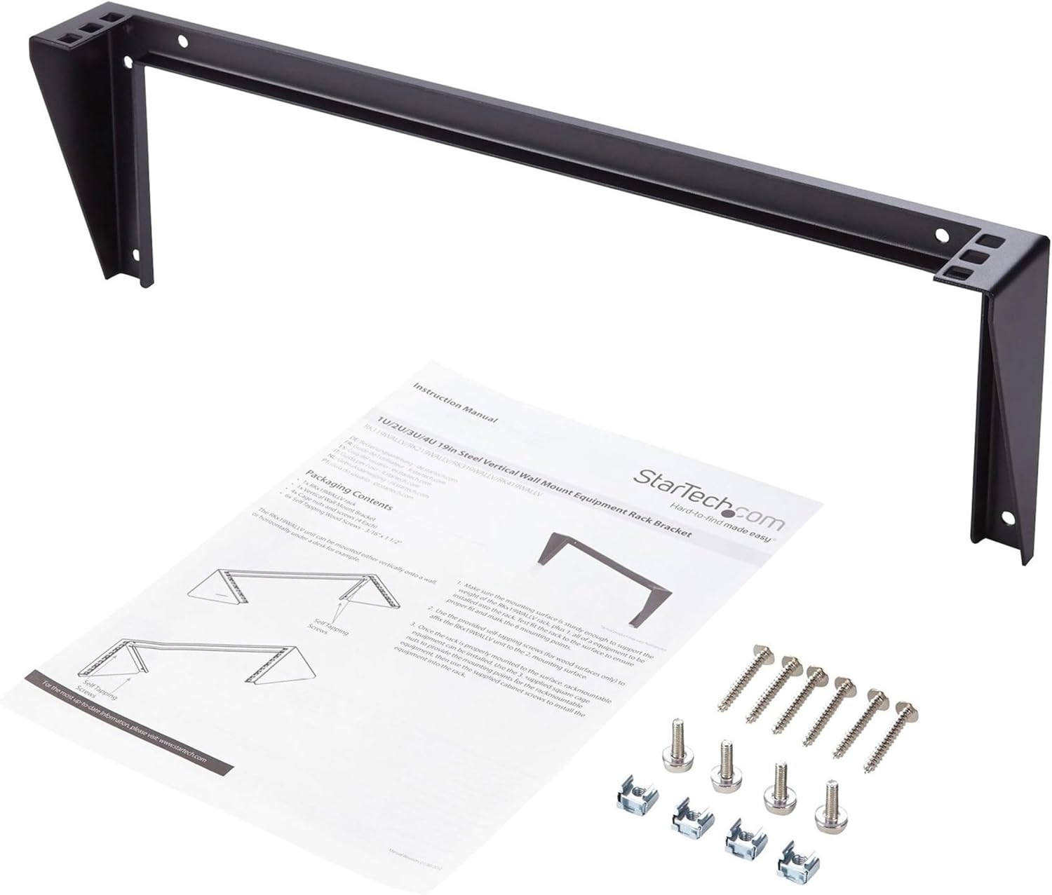 StarTech.com 1U Wall Mount Patch Panel Bracket – 19 in – Steel - Vertical Mounting Bracket for Networking and Data Equipment