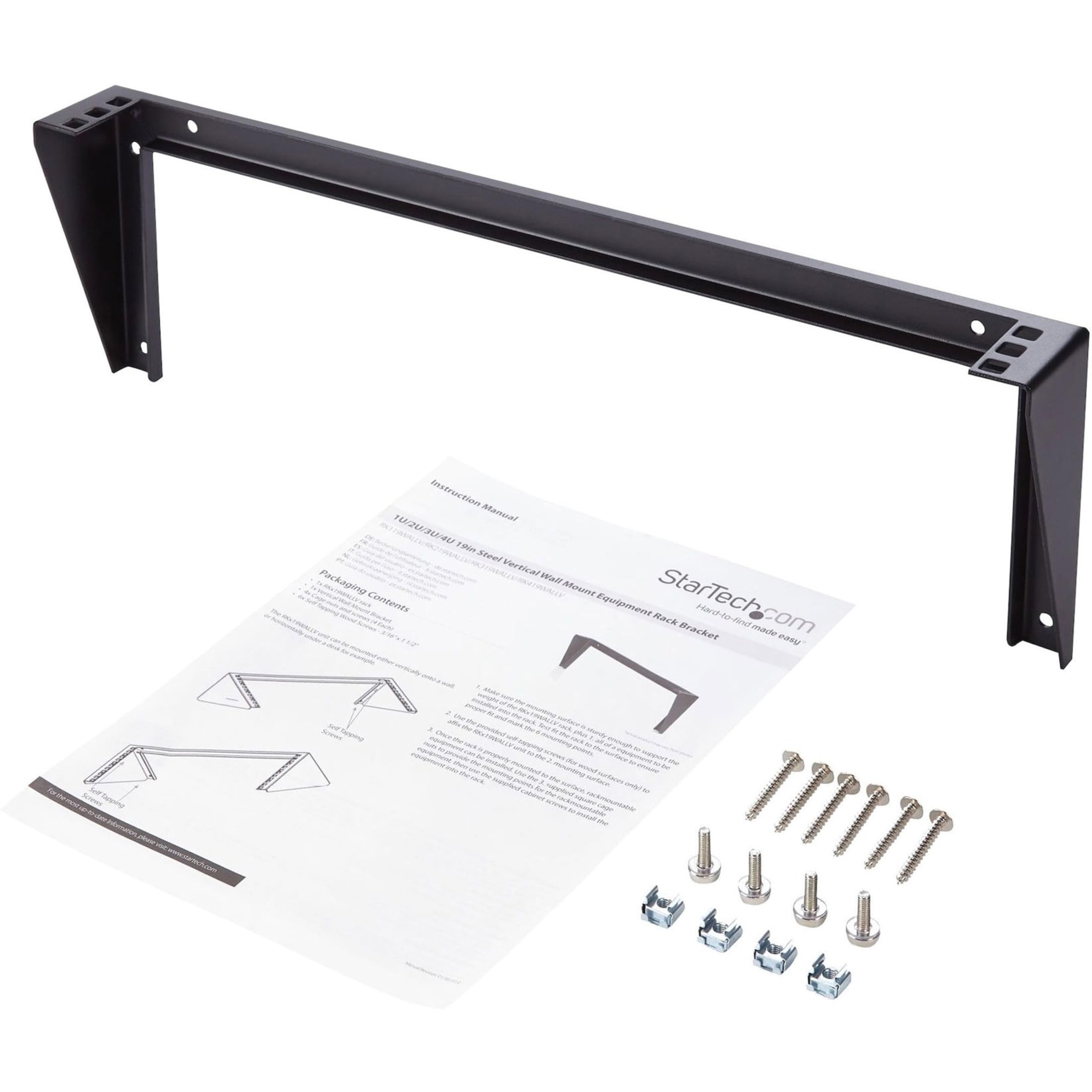 StarTech.com 1U Wall Mount Patch Panel Bracket – 19 in – Steel - Vertical Mounting Bracket for Networking and Data Equipment