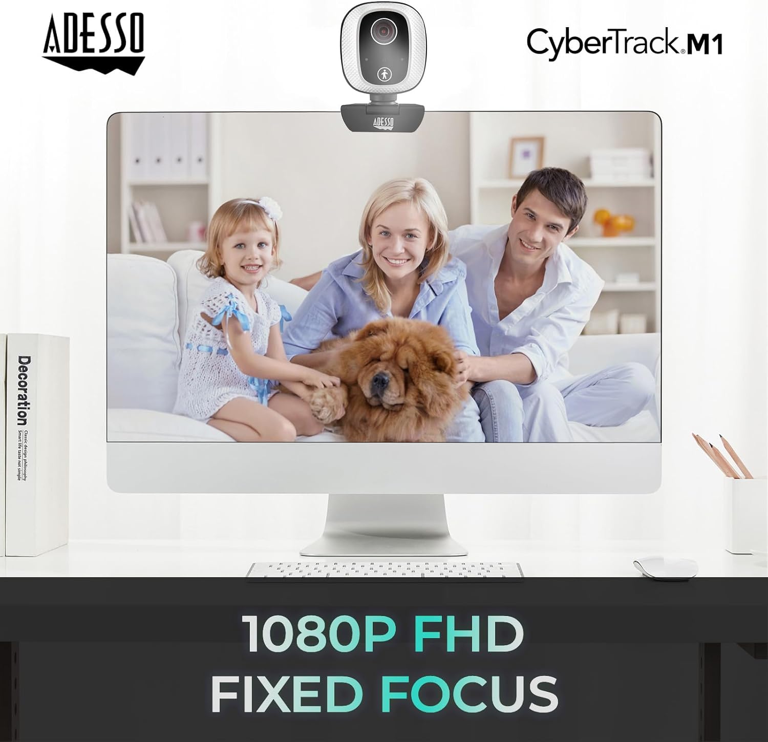 Motion Tracking 1080P Web Camera CyberTrack M1 H.264 Fixed Focus USB Webcam with 305° Auto Tracking, Built-in Microphone