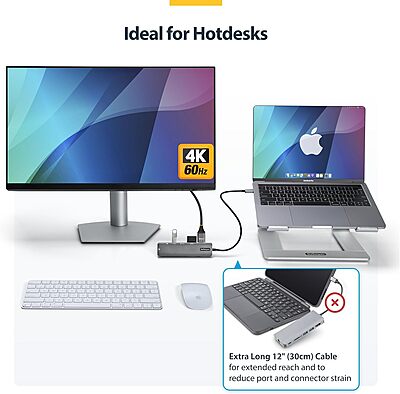 StarTech.com USB-C Multiport Adapter Hub, USB-C to 4K 60Hz HDMI, Gigabit Ethernet and 100W Charging for MacBook Pro/Air and Windows