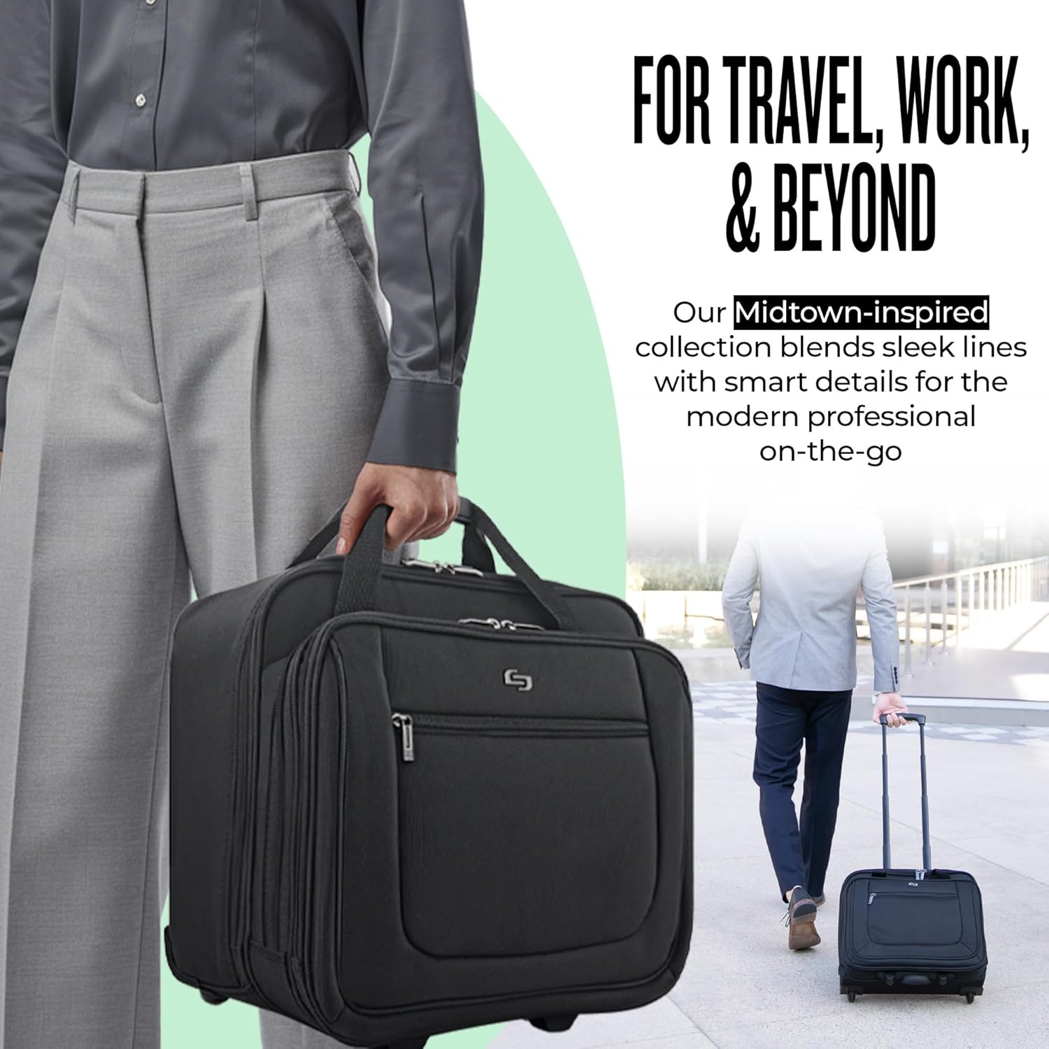 Solo New York Rolling Case with Wheels - Roller Laptop Bag, Wheeled Briefcase for Women & Men, Carry On Size for Travel