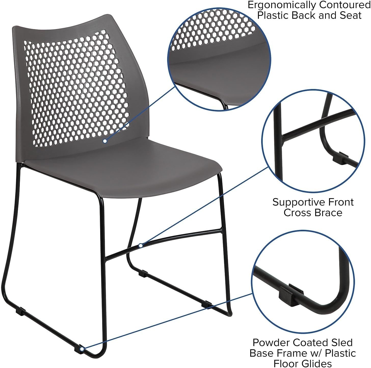 Flash Furniture HERCULES Series 661 lb Capacity Stack Chair with Air-Vent Back and Sled Base