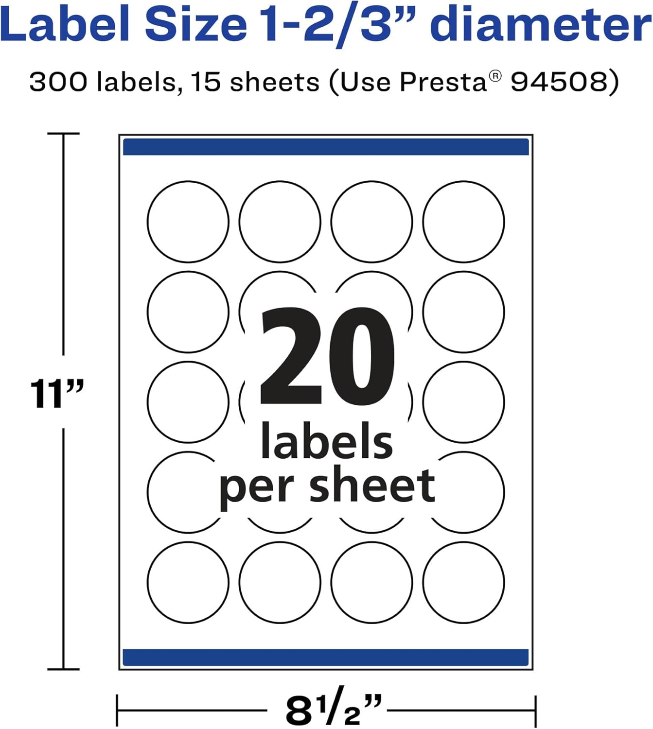 Avery Matte White Removable Round Labels, Sure Feed Technology, Print-to-The-Edge, 1-2/3" Diameter, 300 Removable Labels