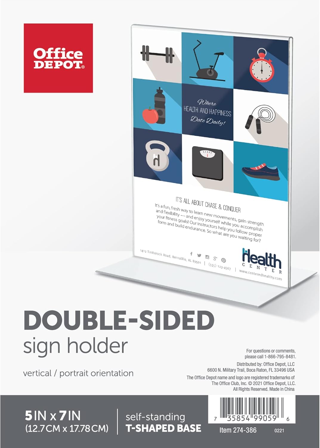 Office Depot Brand Stand-Up Sign Holder, Vertical, 7inH x 5inW, Clear, 69101
