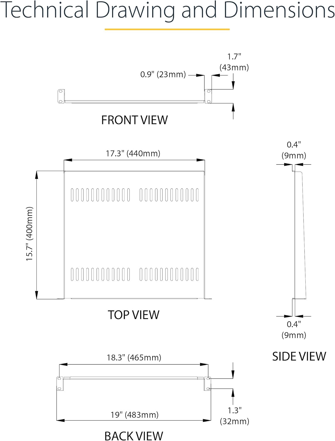 StarTech.com 1U Server Rack Shelf - Universal Vented Rack Mount Cantilever Tray for 19" Network Equipment Rack - 44LB/20KG