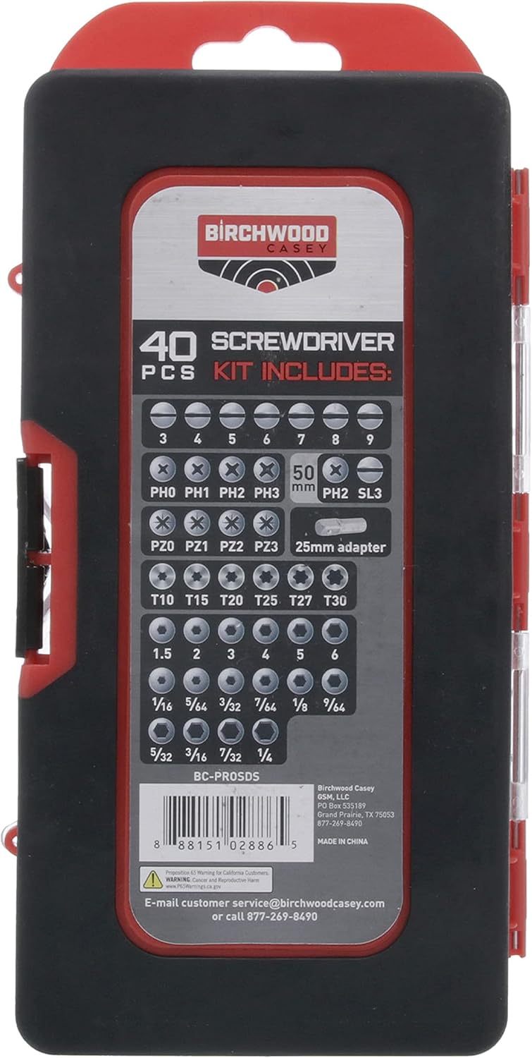 BIRCHWOOD CASEY Pro Screwdriver Kit | Durable Versatile Gunsmithing Wrench 40 Piece Set | Case Included