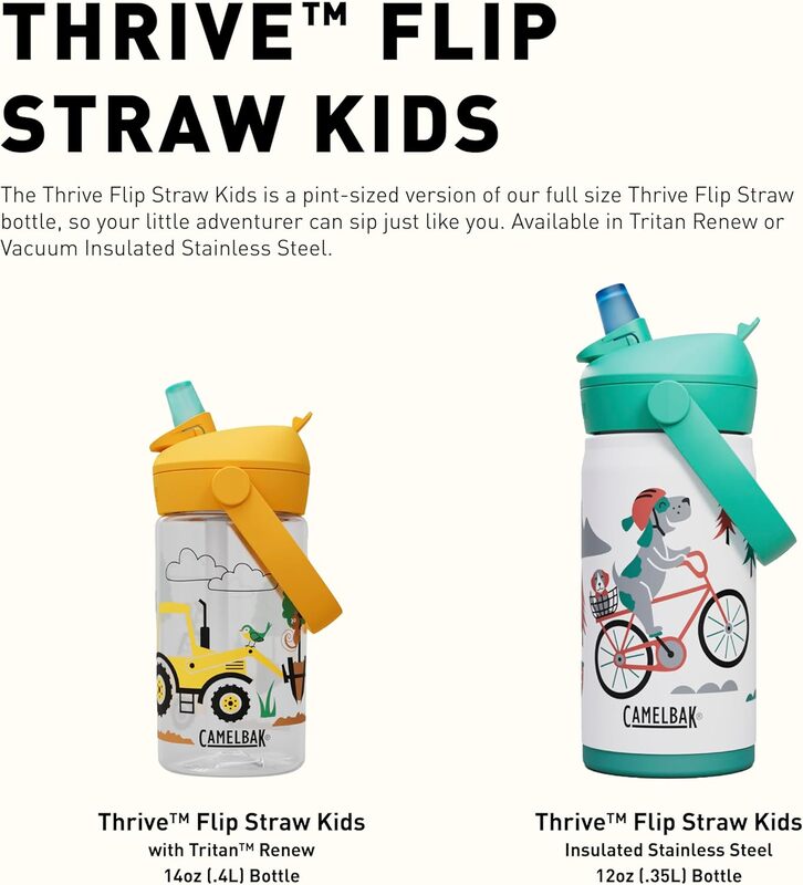 CAMELBAK Thrive Flip Straw Kids Bite Valve Water Bottle 14oz Tritan Renew