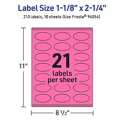 AVERY Bright Pink Oval Printable Labels, 1-1/8" x 2-1/4", Sure Feed, Print-to-The-Edge
