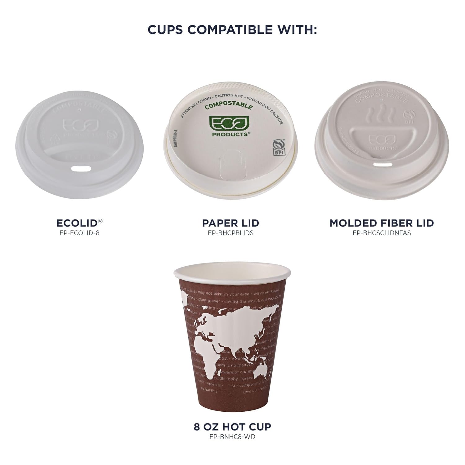 ECO PRODUCTS Compostable Disposable Insulated World Art 8oz Coffee Cups, Case of 800, Renewable Double-wall Hot Paper Cup, Plant Based PLA Lining, No Sleeves Needed, Color Coded 8oz 800