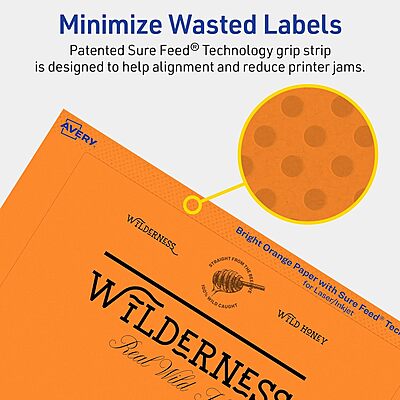 AVERY Printable Rectangle Labels, Sure Feed Technology, 5 x 7, Bright Orange, Laser/Inkjet