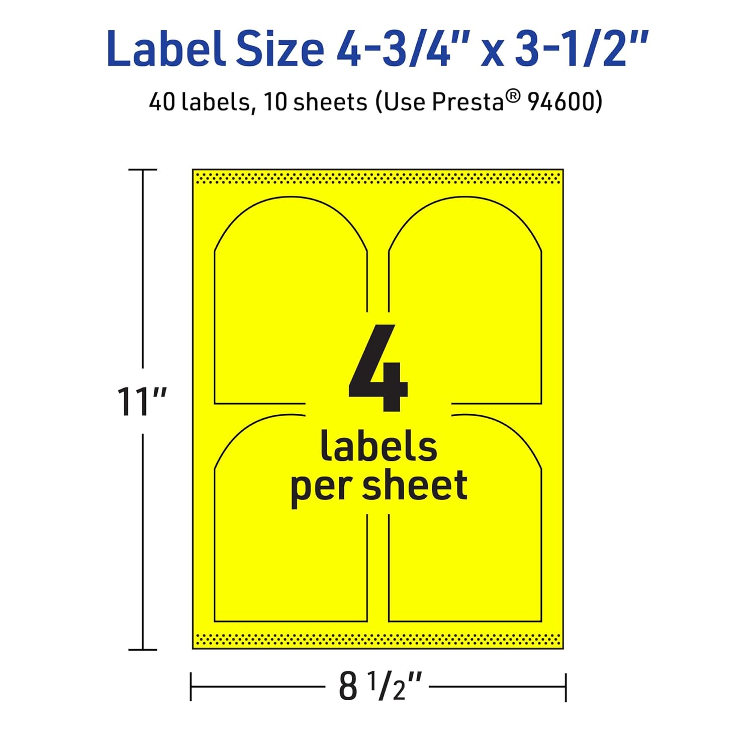 Avery Printable Arched Labels, Sure Feed Technology, 4.75" x 3.5", Neon Yellow Labels, Print-to-The-Edge, Laser/Inkjet Printable, 40 Total, Great for Shipping and Wine Bottles 40 labels
